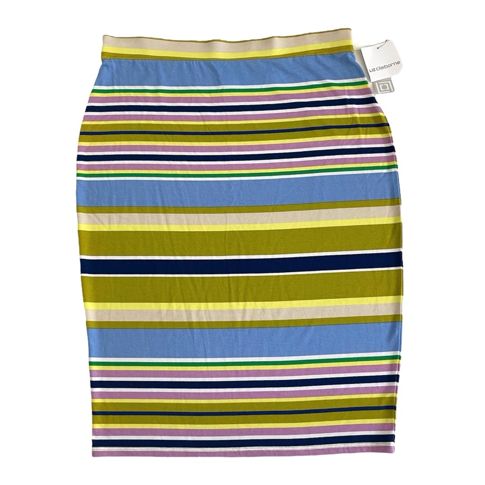Liz Claiborne Striped Pencil Skirt Pull on Elastic Waist Large